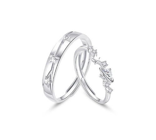 JUICYGRAPE恋爱频率星星小众镶钻可调节999纯银情侣对戒指不掉色