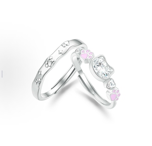 小猫爪999纯银一对戒指情侣可调节轻奢高级感小众设计感指环刻字