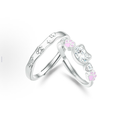 小猫爪999纯银一对戒指情侣可调节轻奢高级感小众设计感指环刻字