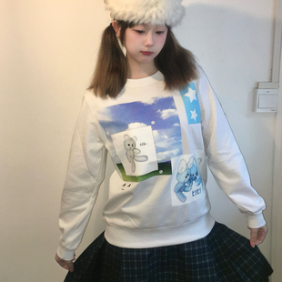 「熊 你怎么了」原创拼贴感卫衣女2025秋冬可爱oversize圆领上衣