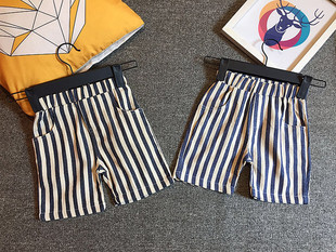 19新款中小童纯棉麻夏季短裤男童夏季条纹短裤子