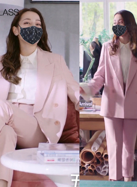 热吧西装套装粉色小西服宽松休闲简约百搭明星同款ol风职业外套