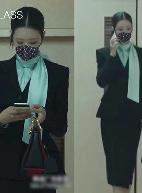 黑色西装外套加衬衣半身裙包臀裙套装夏娃徐睿知同款修身小西服