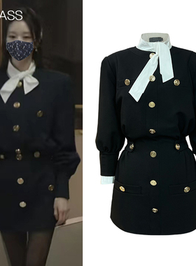 黑色西装连衣裙女夏娃徐睿知同款宽松长袖西服小香风气质短裙子