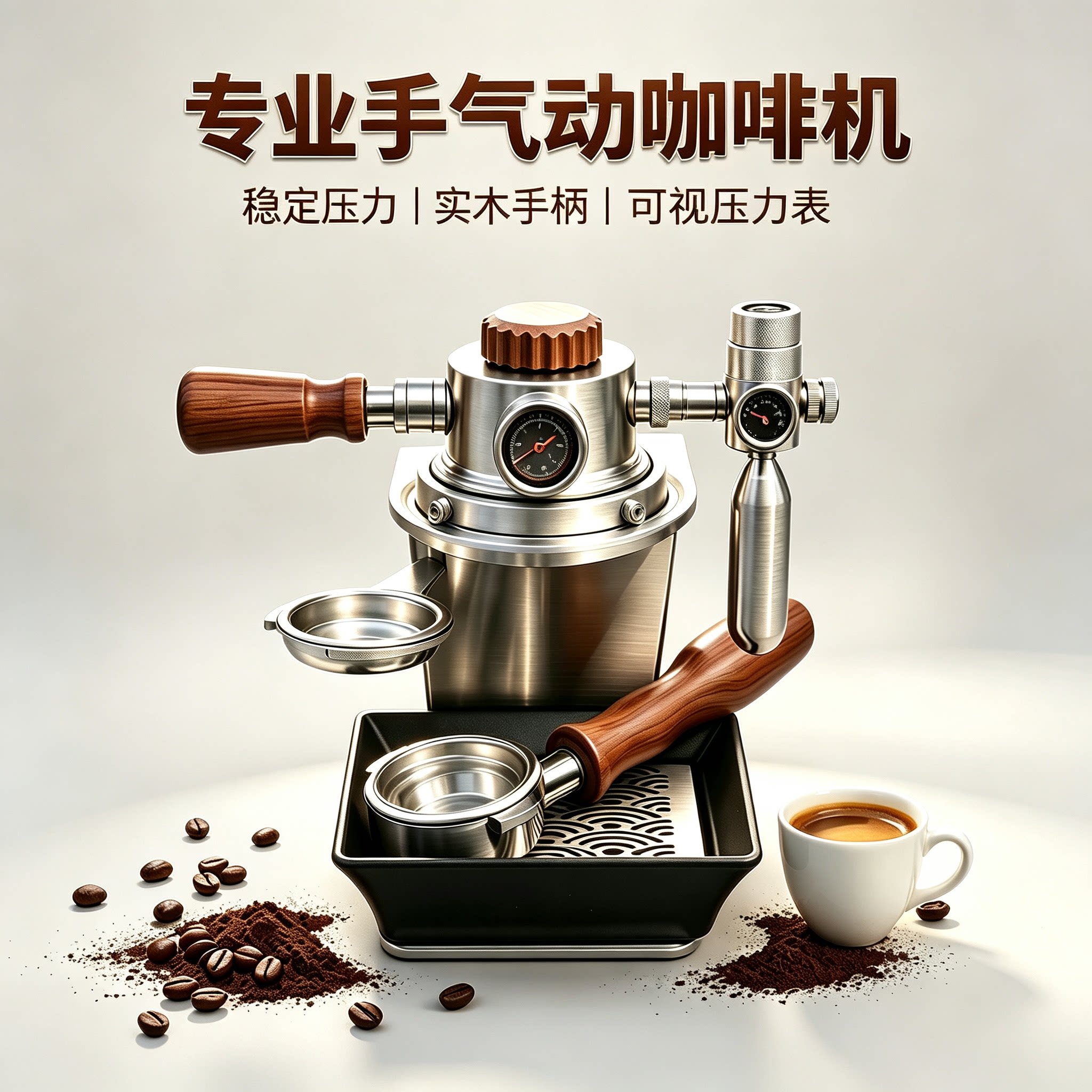 不锈钢气动咖啡机便携不插电萃取图片