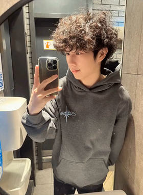 新款美式高街字母刺绣连帽卫衣男女秋冬复古加绒加厚同款宽松外套