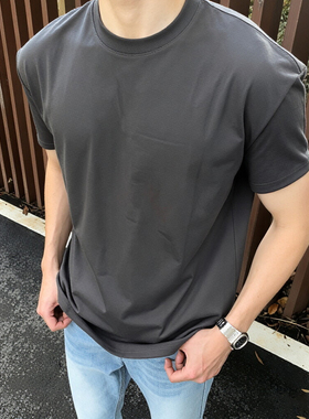 sorona索罗娜纯色小领口收袖口短袖T恤男士健身抑菌速干凉感正肩T