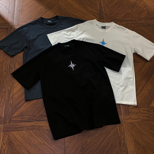 T恤男女春夏宽松纯棉情侣上衣 高街星星刺绣小众短袖 2026新款 美式