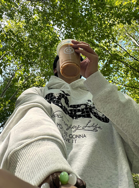 美式高街字母刺绣连帽卫衣男女秋冬2025新款加绒宽松重磅情侣帽衫