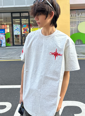 新款美式高街字母刺绣重磅夏季T恤男女小众休闲宽松同款短袖上衣