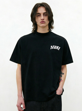 重磅字母刺绣美式高街夏季新款短袖T恤男女纯棉宽松圆领情侣半袖