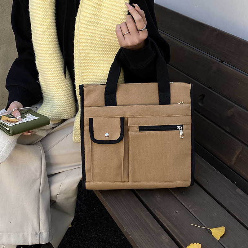 2026新款大容量帆布托特包女通勤手提包松弛感多口袋文件包手拎包,箱包皮具/热销女包/男包,时尚帆布包,淘宝优惠券,粉丝福利购,淘宝优惠卷