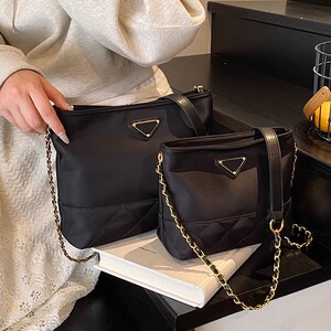 2025新款潮牌牛津布纯色单肩包高级感简约时尚链条斜挎包百搭包包