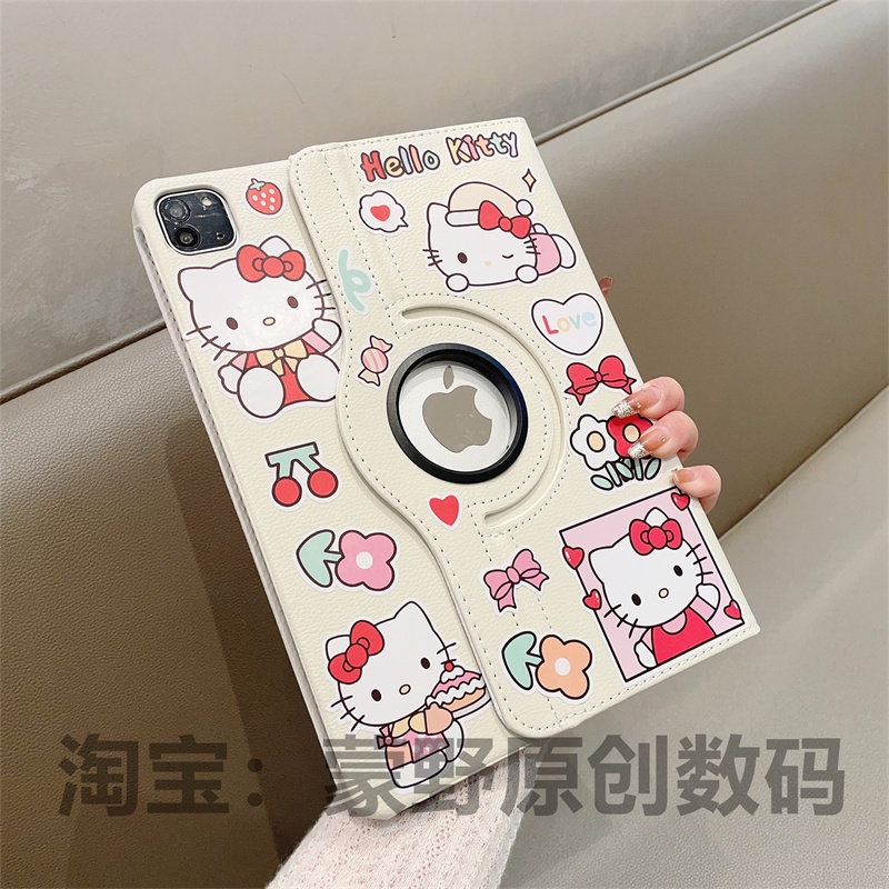 可爱HelloKitty猫360度旋转皮套适用ipad9/8/7保护套10.2寸苹果Air4/5平板壳10.9寸防摔ipadpro11寸硬壳mini6