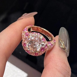 玫瑰殿下渐变红刚玉色粉钻高定戒指女S925纯银镀玫瑰金色轻奢钻戒