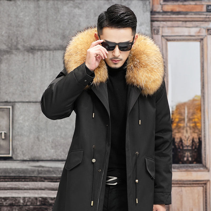 파커 남성 겨울 새 렉스 토끼 모피 자켓 여우 모피 코트 HAINING 모피 라이너 남성용 중간 길이 스타일