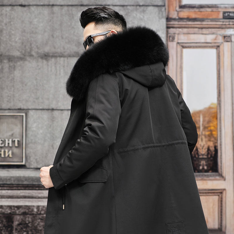 파커 남성 겨울 새 렉스 토끼 모피 자켓 여우 모피 코트 HAINING 모피 라이너 남성용 중간 길이 스타일