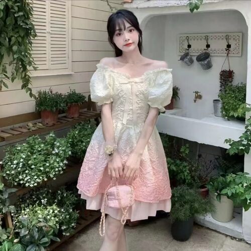 12YE甜美渐变公主蓬蓬连衣裙法式小个子收腰显瘦纯欲