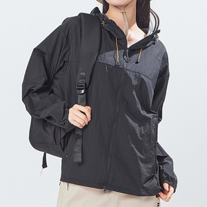 黑色防晒衣女2024新款夏季防紫外线服户外薄款透气宽松连帽短外套