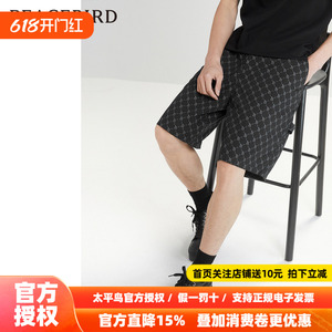 太平鸟男装休闲裤26春新款满版老花中短裤挺括直筒黑色休闲五分裤