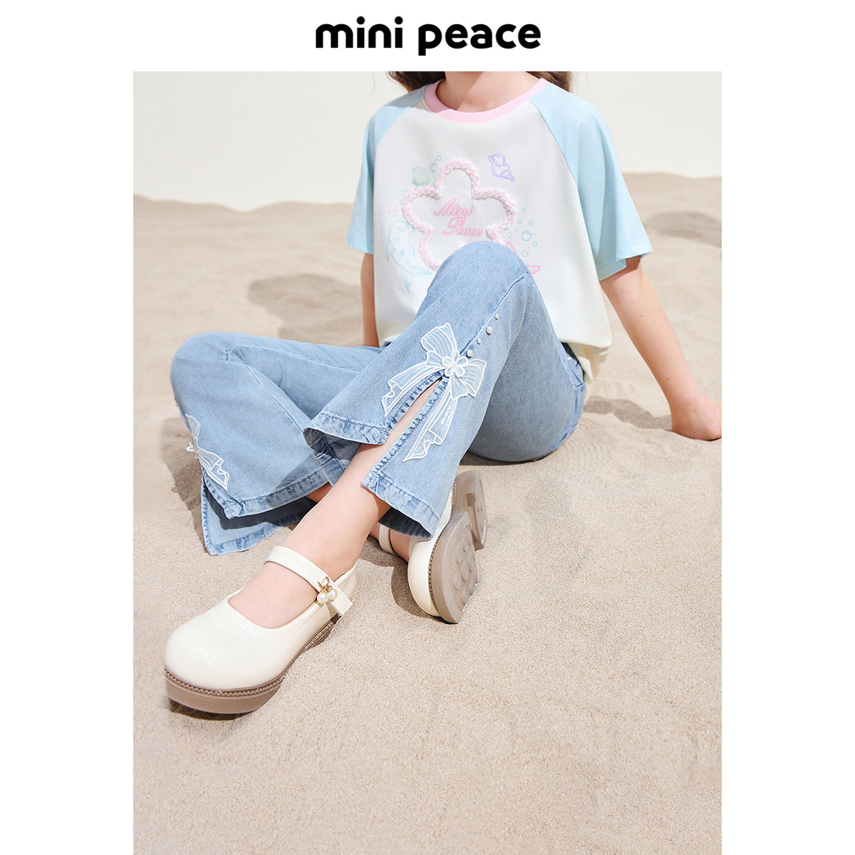 MINIPEACE太平鸟童装女童喇叭裤夏季薄款蝴蝶结儿童牛仔裤女宝裤