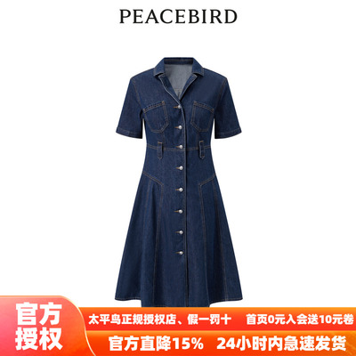 【商场同款】太平鸟女装2025秋季新款斯文牛仔连衣裙A1FAD3224