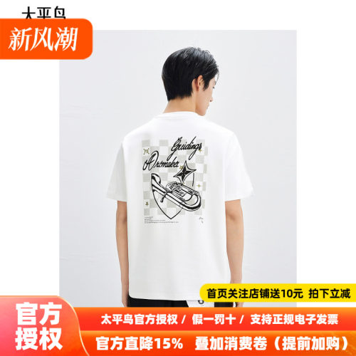 太平鸟男装 休闲T恤字母刺绣纯色圆领T恤男B1CNF2222
