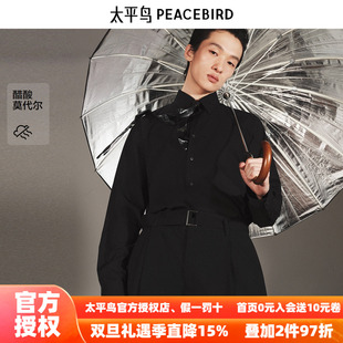 商场同款 25秋新款 太平鸟男装 衬衫 衬衣B1CAF3E06 黑色斯文长袖