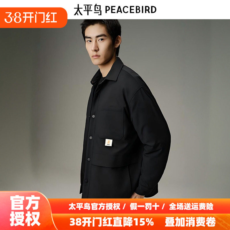 太平鸟男装 潮流工装衬衫式鹅绒羽绒服男B2ACD4C18