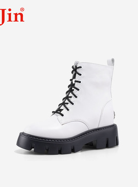 iiJin艾今25新款9cm超轻厚底内增高经典黑白休闲马丁短靴女724NUA