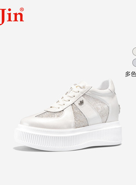 iiJin艾今2025夏新款9cm厚底内增高超轻微褶网纱休闲板鞋女240GWA