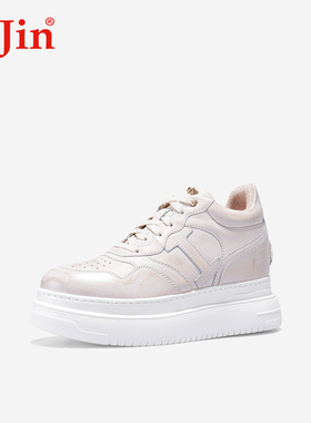 iiJin艾今官方25新款9cm厚底内增高超轻做旧擦色休闲板鞋女283GNH