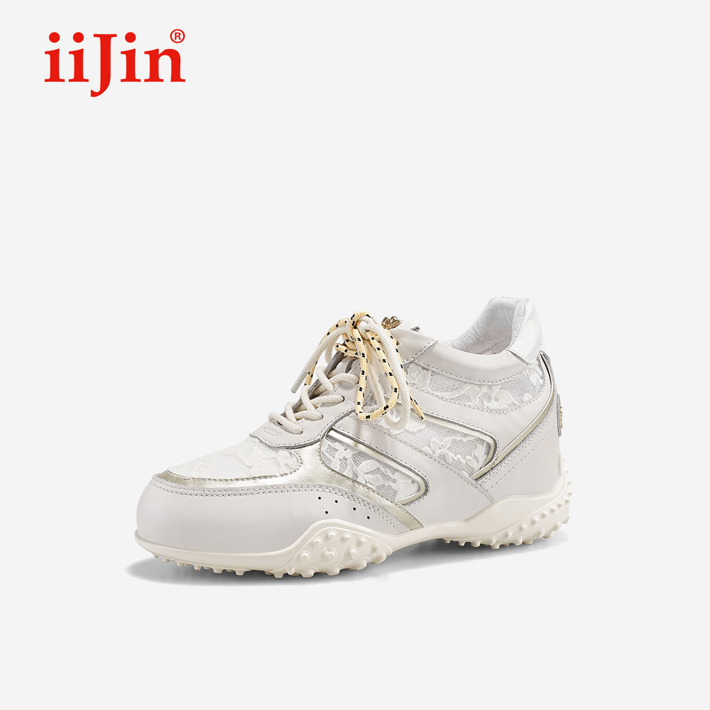 iiJin艾今2026春新品7.5cm薄底内增高蕾丝拼接德训休闲鞋女350QTA,女鞋,德训鞋,淘宝优惠券,粉丝福利购,淘宝优惠卷