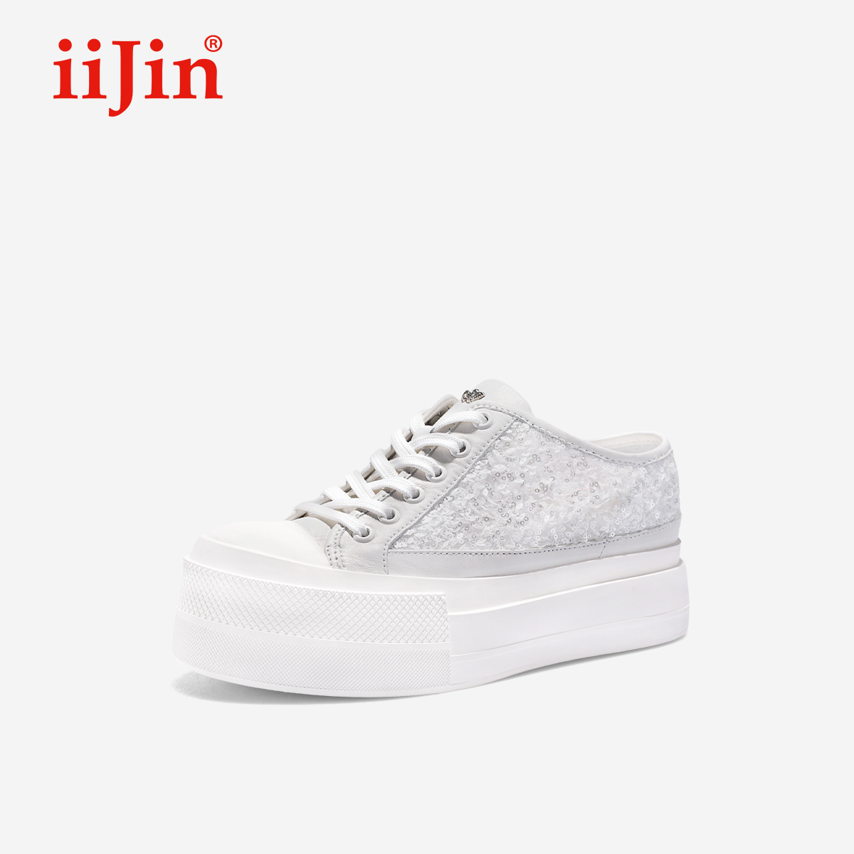 iiJin艾今25春新品8.5cm厚底内增高时尚珠片透气包头拖鞋女610CVB