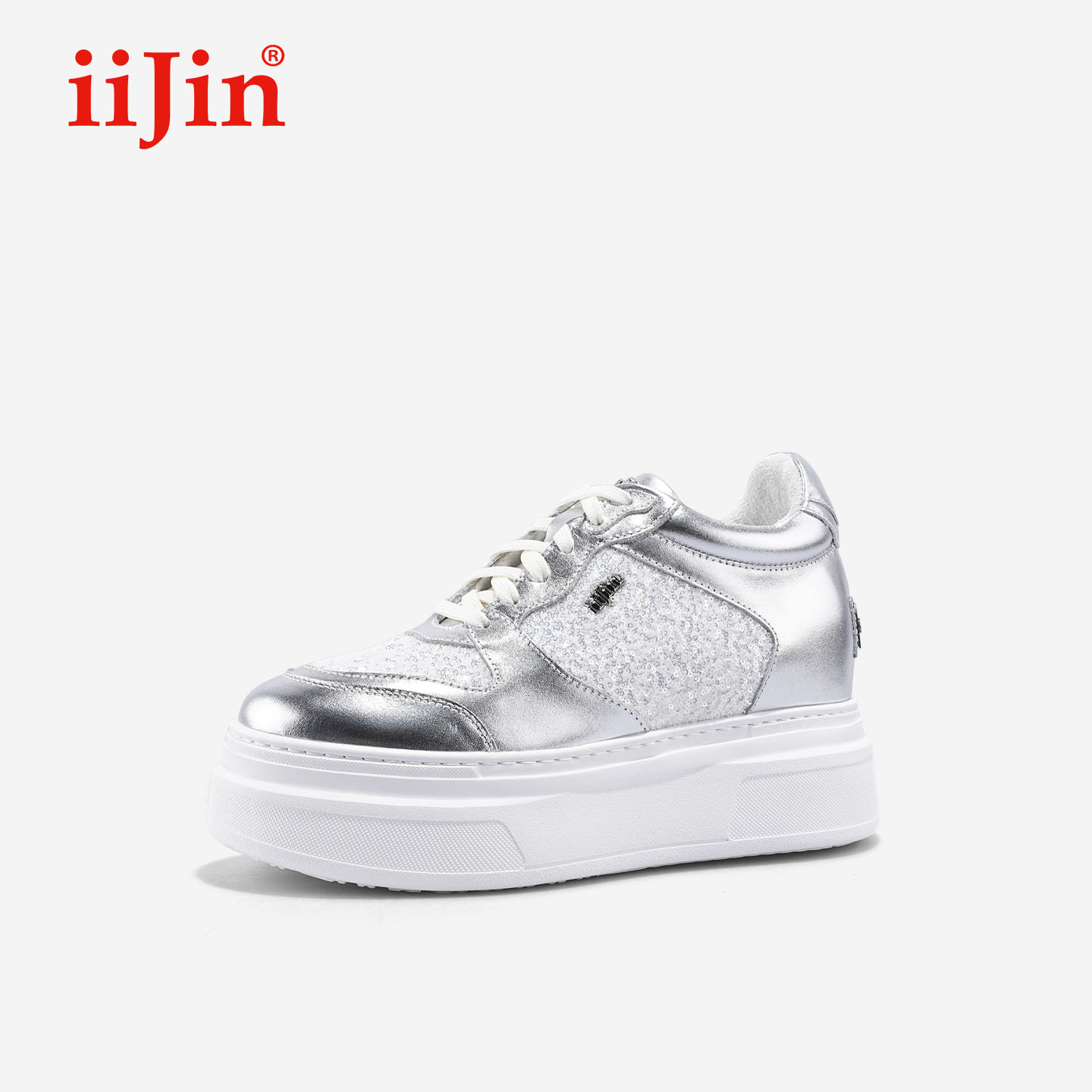 艾今25秋9cm细闪拼接休闲板鞋女