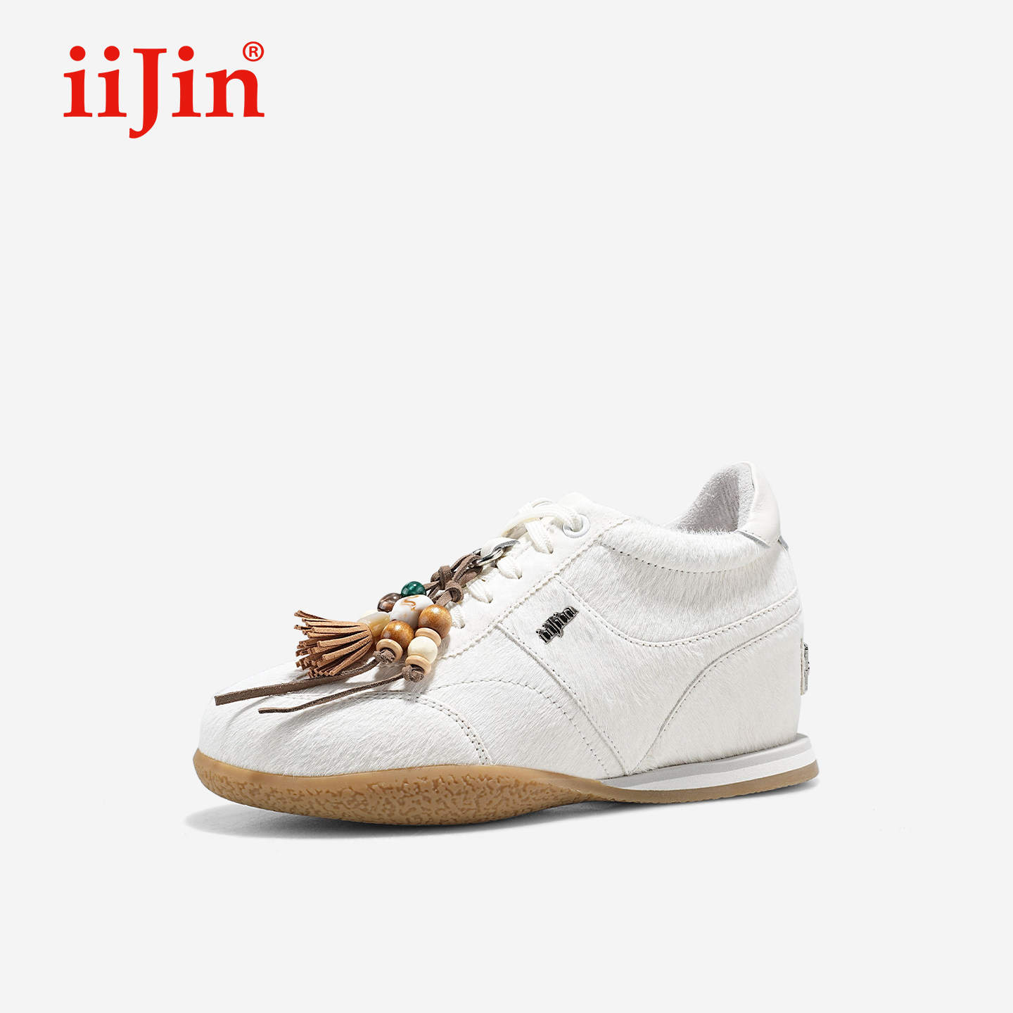 iiJin艾今25秋冬新品7.5cm薄底内增高兽毛德训休闲小白鞋女321QZC - 封面