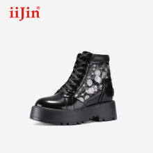 iiJin艾今25夏新款8.5cm厚底内增高超轻珠片网纱马丁短靴女982NTG