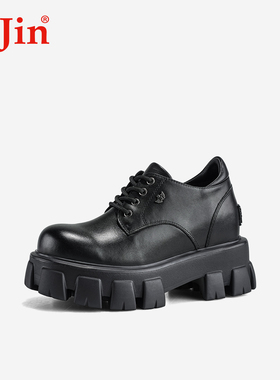 iiJin艾今25新款9.5cm超轻厚底内增高英伦风系带优雅皮鞋女866ENC