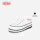 iiJin艾今官方经典 女AF788DBU 7.5cm厚底内增高帆布一脚蹬包头拖鞋
