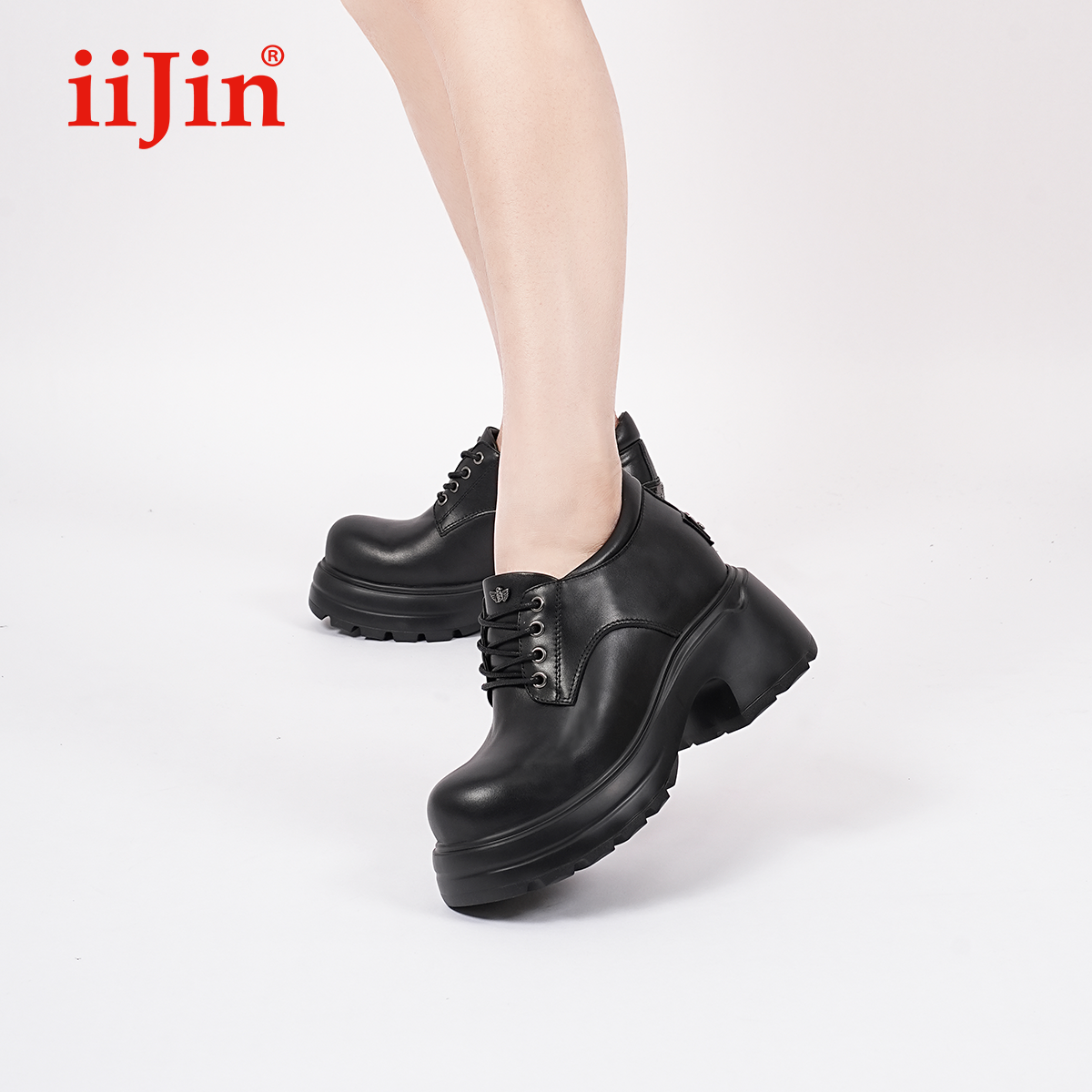 艾今25新款9.5cm英伦风小皮鞋