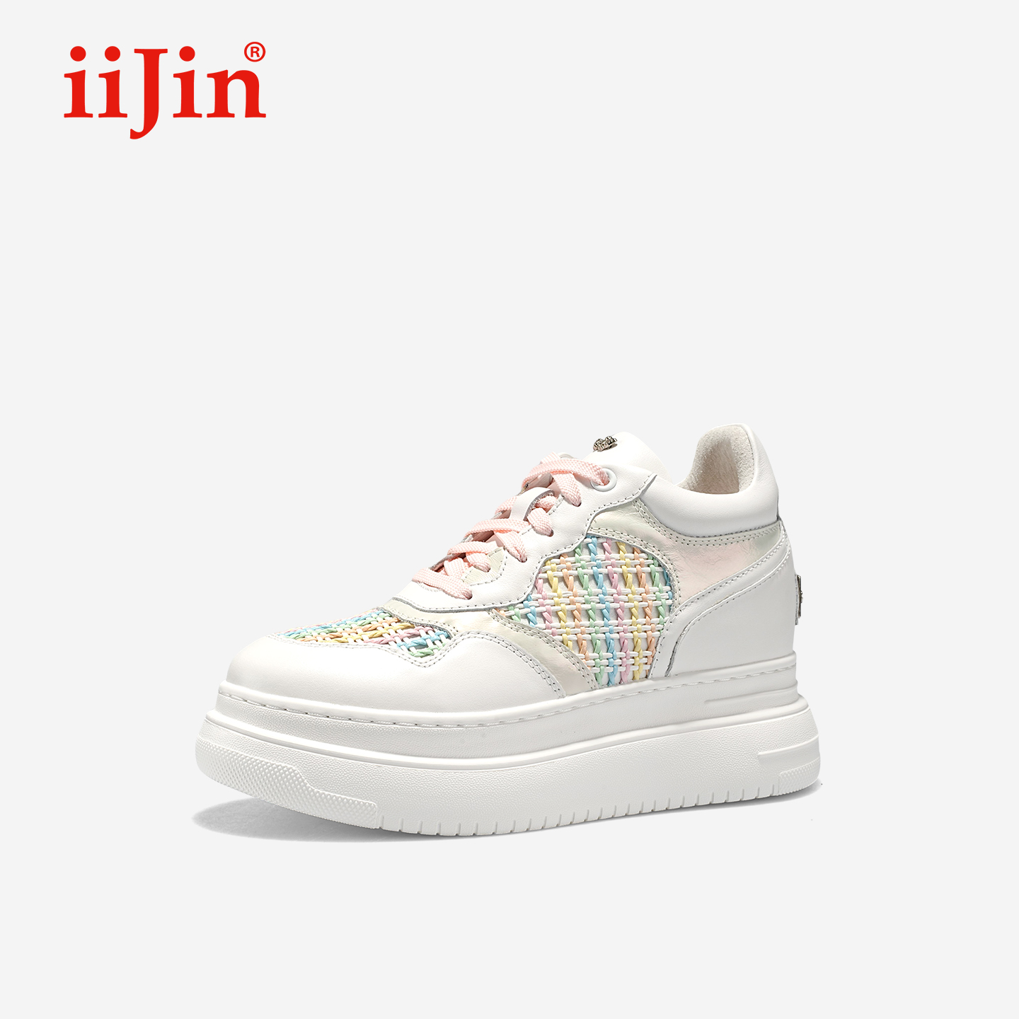 iiJin艾今25秋新品9cm厚底内增高超轻彩织多巴胺休闲板鞋女283GTK