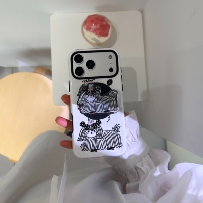 夏萌原创｜韩国进口插卡菲林壳 ins风 原创小狗插卡壳 小众艺术风磁吸手机壳 夏美美 韩菲壳磨砂 简约艺术风