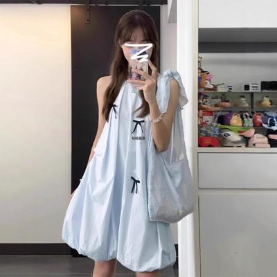 小众设计师蓝色无袖背心连