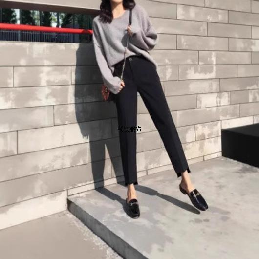 黑色西装裤女春秋2025新款高腰直筒小个子九分工作裤职业烟管西裤