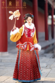 千黛远山 凤穿牡丹 明制圆领袄比甲马面裙原创刺绣汉服女初春红