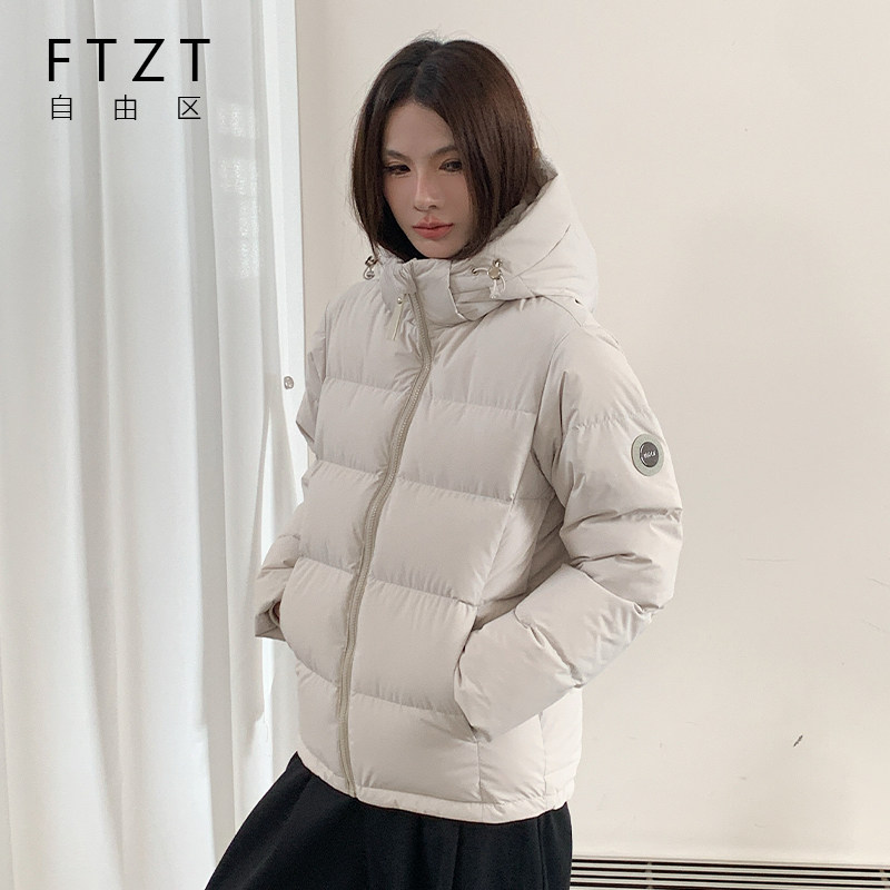 FTZT 女装短款连帽羽绒服女冬季2026新款宽松加厚90白鹅绒外套
