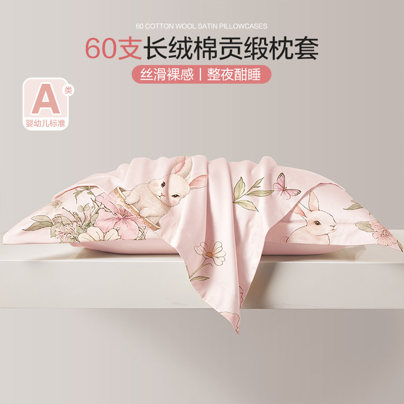 儿童枕套30×50一对装60支长绒棉幼儿园小孩枕头套男女40x60四季