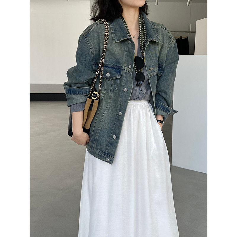 清谭洞女明星复古韩系棉高级垂感牛仔外套女短款休闲女款秋装上衣