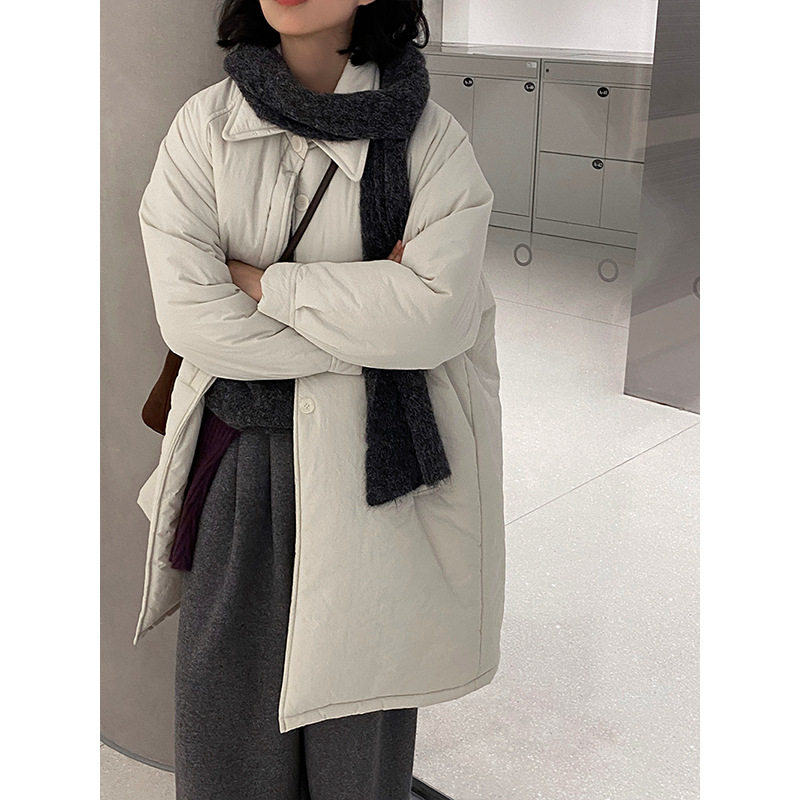 高级垂坠感轻薄简约廓形百搭洋气外套女秋冬爆款中长款宽松棉服潮