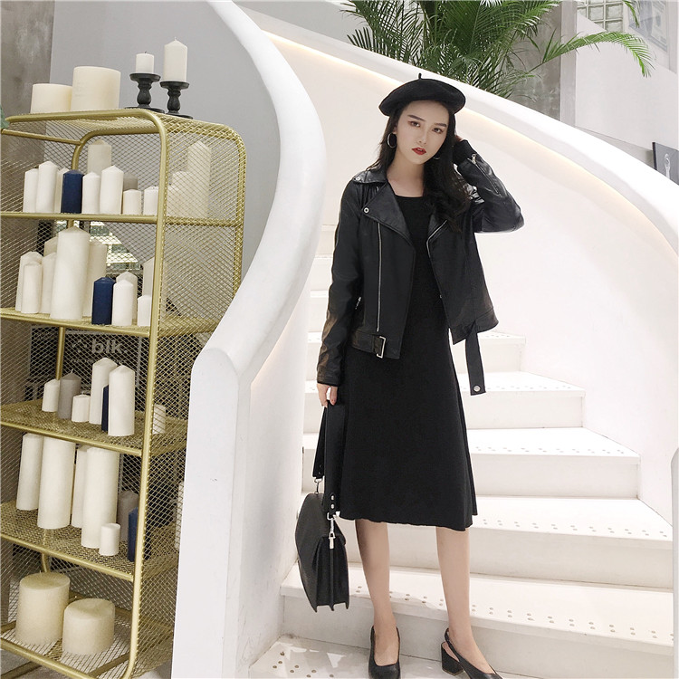 Real shot 2020 autumn new short locomotive fashion slim fitting leather jacket